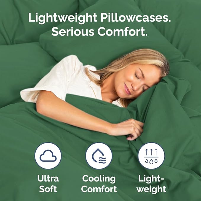 Queen Pillow Cases Set of 2 - Ultra Soft Hotel Quality Pillowcase Covers - Comfy Bedding for Women, Men, Kids and Teens - Machine Washable Pillow Protectors - 2 Pieces Set - Queen Size Emerald Green
