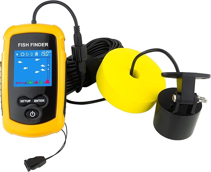 Portable Fish Finder Ice Kayak Fishing Gear Water Depth Finder Handheld Fishfinder with Sonar Transducer and LCD Display