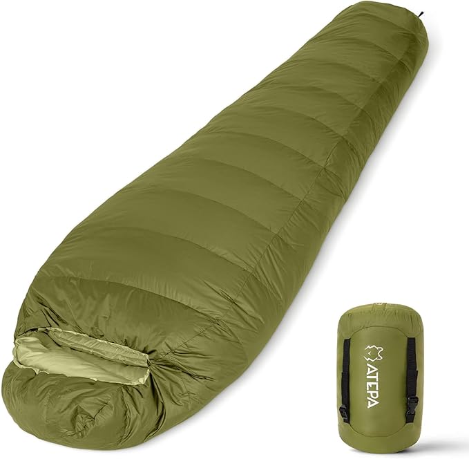 ATEPA Down Sleeping Bag, 700FP Mummy Cold Weather Ultralight 3 Season Compact Packable Waterproof Sleeping Bag with Stuff Sack for Backpacking Camping Hiking Traveling