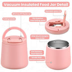 20oz Insulated Vacuum Food Jar with Buckle Lid,Soup Thermo for Hot Food Kids,Wide Mouth Leakproof Stainless Steel Lunch Container with Spoon-Pink