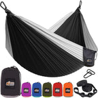 GORILLA GRIP Durable Portable Camping Hammock, Holds 400lbs with Heavy Duty Tree Straps, Comfortable Travel Swing, Camp Hammocks, Easy to Use and Install, Outdoor Essentials, Black, 9x4.5 FT