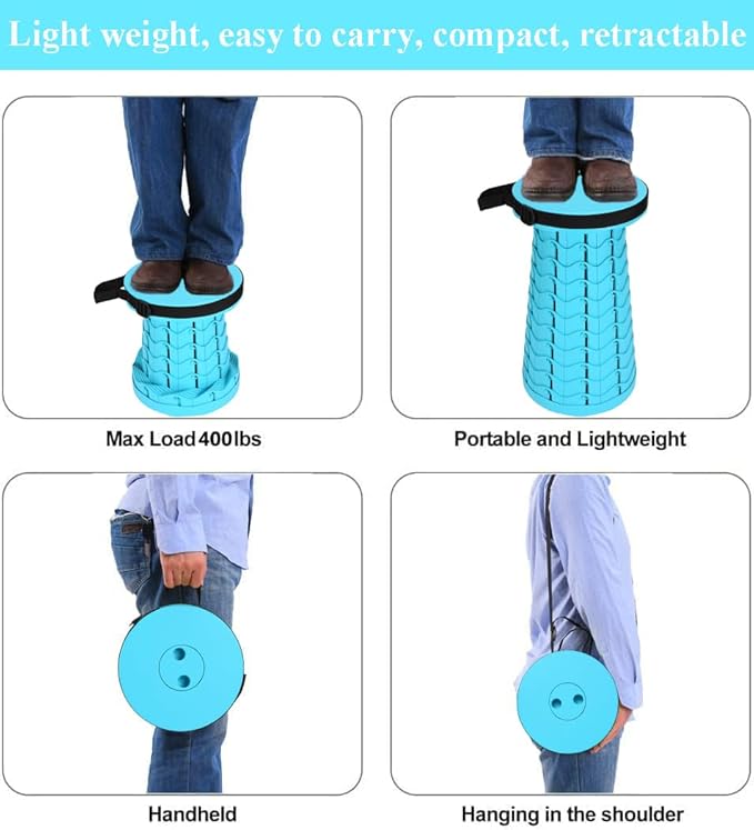 Fishboy Upgraded Collapsible Stool, 400lbs Max Weight, Lightweight But Sturdy, Portable Retractable Folding Telescoping Foldable Camping Stool for Adults Outdoor Fishing Hiking Gardening Travel BBQ