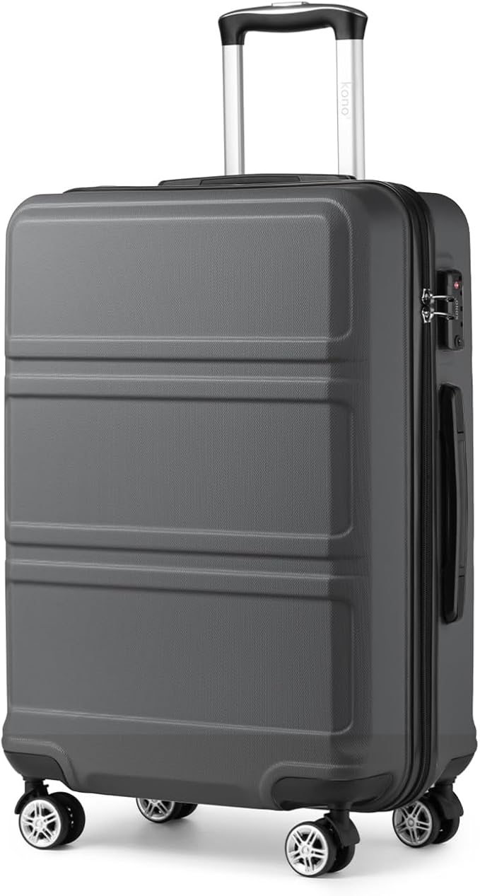 Kono 24 Inch Luggage Suitcase Lightweight with Spinner Wheels TSA Lock Hardside Medium Checked Luggage Durable Rolling Suitcase Grey