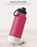 koodee Insulated Water Bottle, 32oz Stainless Steel Double Wall Vacuum Wide Mouth Sport Bottle with Leakproof Spout Lid (Pink Red)