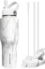 SENDESTAR 40oz Stainless Steel Water Bottle(Cold for 48 Hrs, Hot for 24 Hrs),Double Wall Vacuum Insulated Bottle with Straw Lid, Spout Lid and Flex Cap, Fit in Any Car Cup Holder TXIN-40-Marbling