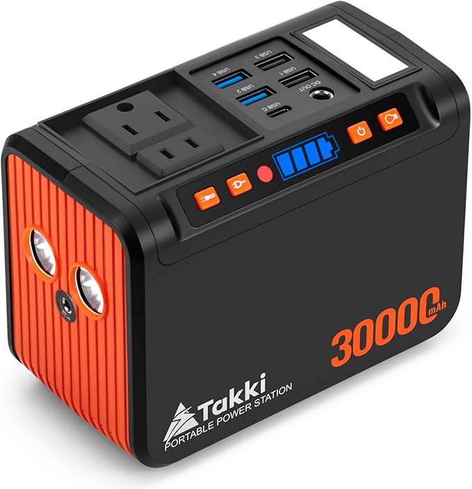 Takki Portable Power Station 111Wh, Camping Solar Generator Lithium Battery Pack with 110V AC DC USB Ports LED Flashlight for Home Use Camping Laptop CPAP Emergency Power Backup