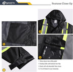 JKSafety Hi-Vis Reflective Safety Rain Jacket for Men Women Waterproof Rain Gears for Farming Fishing Work HV Rain Jacket with Inner Mesh Lining and Pockets (117A-Black 3XL)