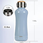 YOHKOH Mini Vacuum Insulated Water Bottle With Bamboo Lid - Stainless Steel Thermos Water Bottle for Women Girls Kids, Metal Sports Hot and Cold Water Bottle Leak-Proof BPA-Free (11.8oz,Blue)