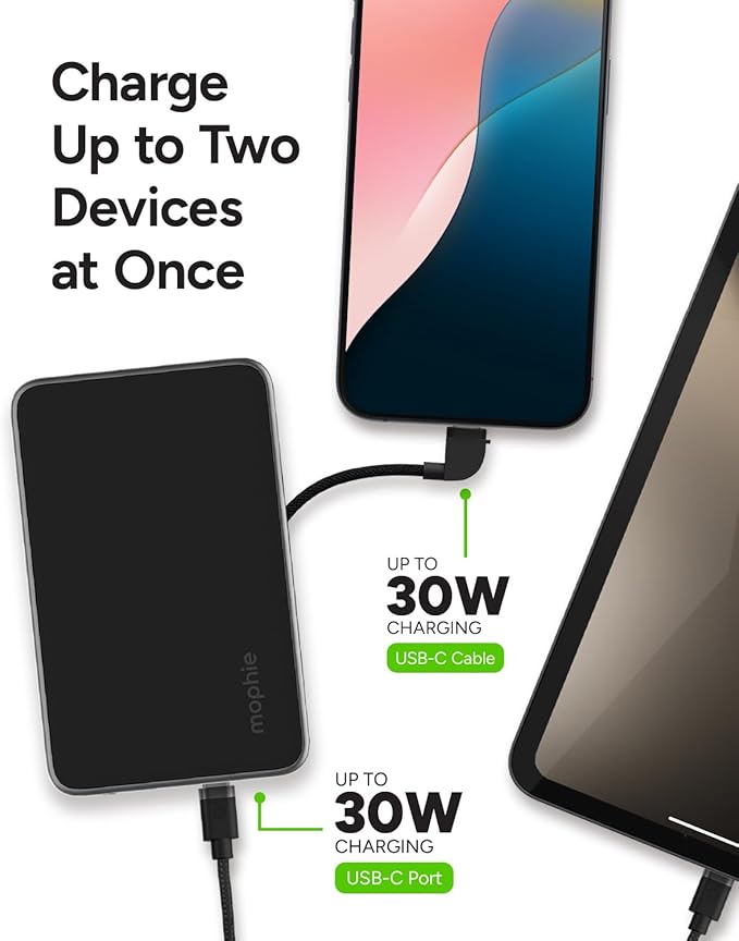 Mophie Powerstation Plus Mini 5,000mAh Power Bank - Has Integrated USB-C Cable, Fast Charging for Smartphones, Tablets, and iPhone 17/16/15