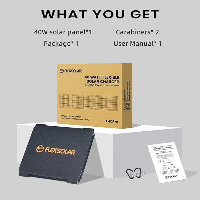 Upgraded FlexSolar 40W Portable Solar Panels Chargers with PD2.0 USB-C,QC3.0 USB-A and DC Outputs Foldable IP67 Waterproof Power Emergency Camping for Small Power Station,Phones, Power Banks