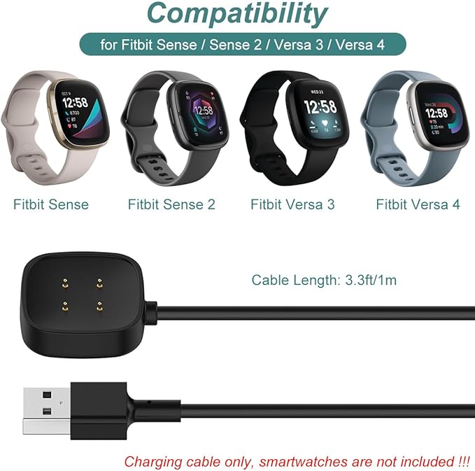 Charger for Fitbit Sense/Sense 2/Versa 3/Versa 4, Replacement Charging Cable Cord Magnetic Dock Stand for Fitbit Sense 1/2, Versa 3/4 Smartwatch