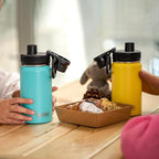 koodee Small Water Bottle-12 oz Stainless Steel Vacuum Insulated Wide Mouth Water Flask with Leakproof Spout Lid (Apple Green)