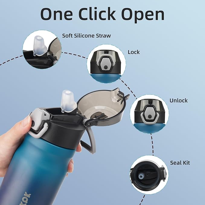 BJPKPK Insulated Water Bottle 14oz Stainless Steel Water Bottles With Straw And Carry Handle Double Wall Metal Thermo,Indigo Black