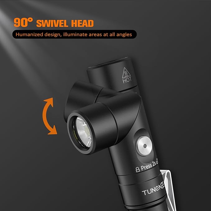 T21X 1400 Lumen Small LED Flashlight Rechargeable, Super Bright 90 Degree EDC AA Pocket Flashlight with Magnet, Adjustable Headlamp, Mini Tactical Light & Clip for Camping Running Hiking