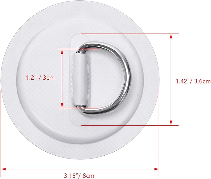 TOBWOLF 6 Pack Stainless Steel D-Ring Patch for Inflatable Boat Kayak Dinghy SUP, D-Ring PVC Patch Stand-Up Paddleboard Canoe Rafting Accessories, NO Glue Included