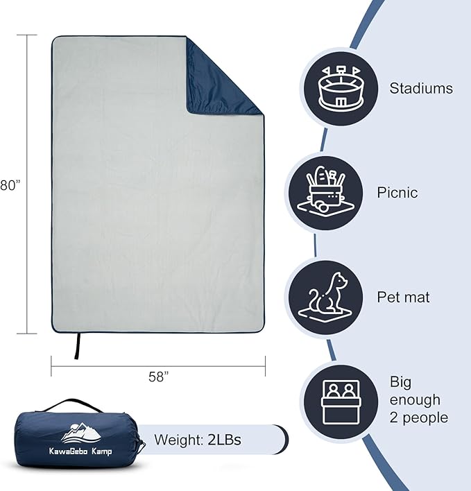 Fleece Waterproof Outdoor Blanket - Windproof Stadium Blanket for Camping, Picnics, and Sports Stay Dry and Comfortable 80"x 58"(Blue)