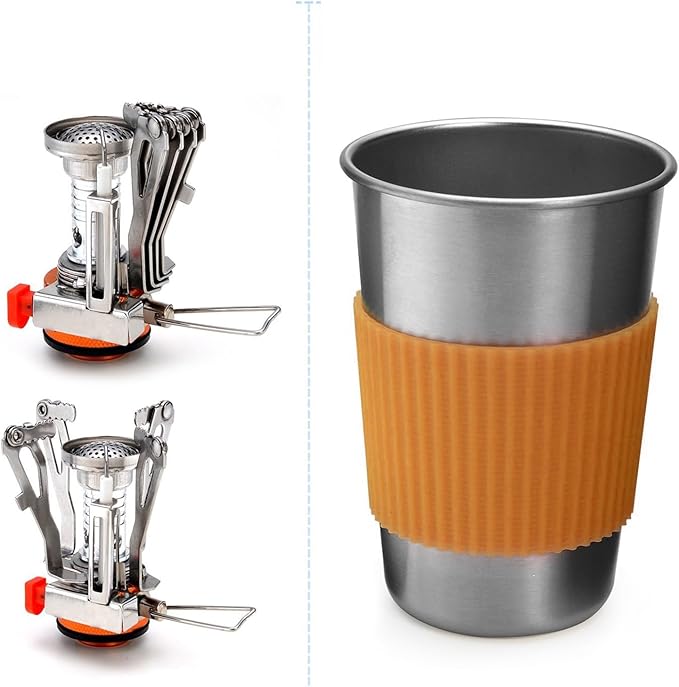 Lixada Camping Cookware Set Portable Camping Mess Kit Cooking Set Camping Cooking Set Outdoor with Stove Spoon Fork Cutter for Picnic Hiking Backpacking Travel