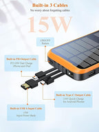 superallure Solar Charger Power Bank,Portable Charger,43800mAh Qc3.0 Fast Charger Qi 10W Wireless Charging Built-in 2 Kinds Output Cable and 680Lumen Bright flashlights