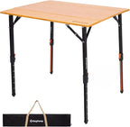 KingCamp Bamboo Folding Table, 4-Fold Camping Adjustable Height Portable Outdoor Lightweight & Compact Table with Aluminum Frame for RV Picnic BBQ Tailgating