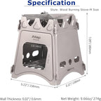 Ultralight Titanium Wood Burning Stove Outdoor Camping Multi-Fuels Alcohol Stove BBQ Stove WS009ST-Ti (Wood Burning Stove-M Size)