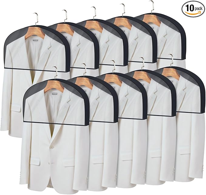 Shoulder Covers for Hanging Clothes (Set of 10) Breathable Garment Dust Covers Clothes Protectors Covers for Closet with 2" Gusset for Suit, Coats, Jackets, Dress