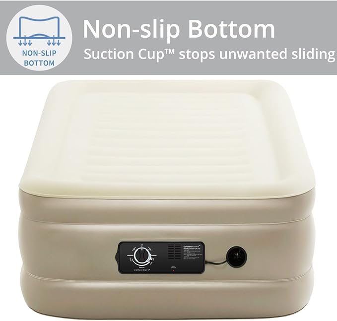 Simpli Comfy 18” Twin Inflatable Air Mattress with Built-in Dual Pump, Elevated, Adjustable Firmness, Self-Inflating Blow-Up Mattress with Storage Bag for Home, Guest, Travel, Camping, Relocation
