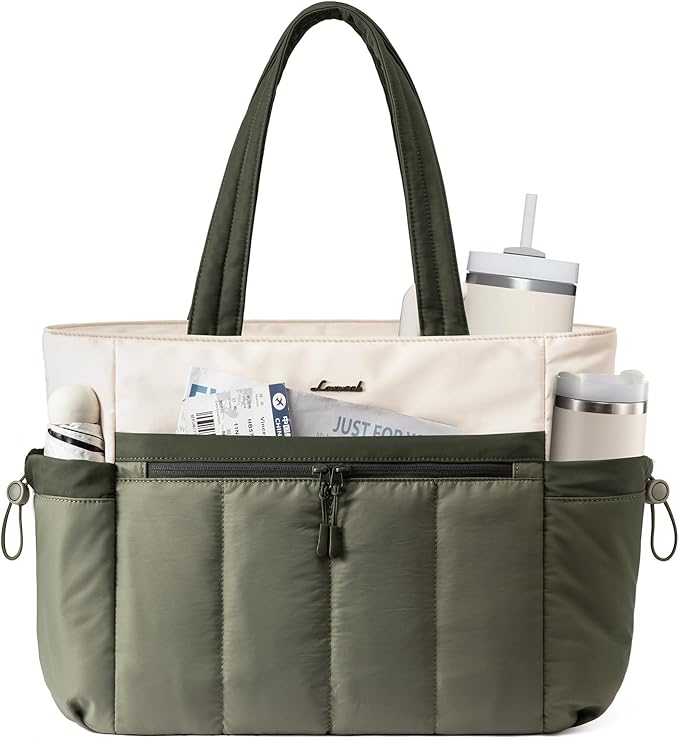 LOVEVOOK Puffer Bag for Women, Ultra-Lightweight Work Tote with Organized Compartments, 15.6/17.3“, Travel Carry-on & Gym Bag