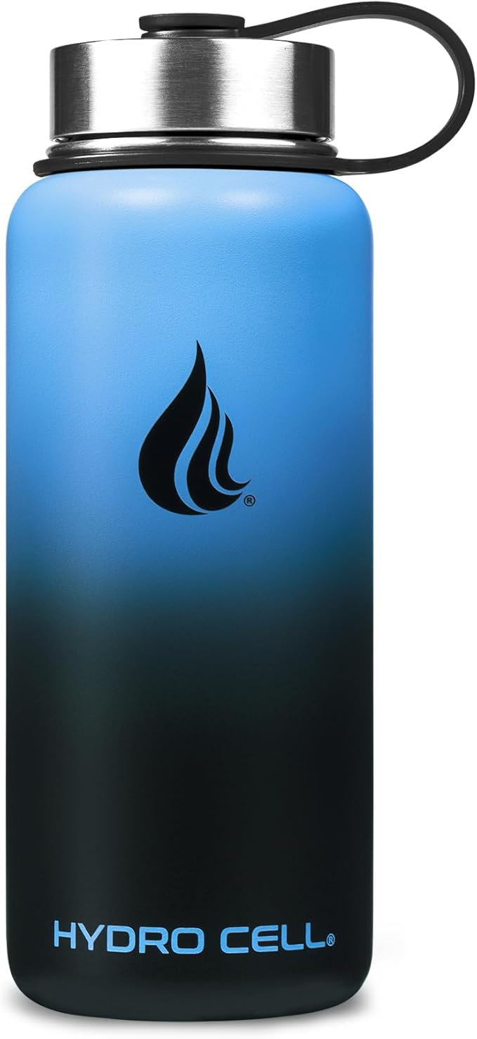 HYDRO CELL Stainless Steel Insulated Water Bottle with Straw - For Cold & Hot Drinks - Metal Vacuum Flask with Screw Cap and Modern Leakproof Sport Thermos for Adults (Blue/Black 32oz)