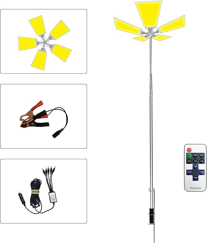CONPEX 25000lm Led Camping Lights, CampingTelescoping Cord Led, Portable Waterproof Camp Light for Fishing/Backyard BBQ/Construction Mechanics/Jobsite(110W 12V)