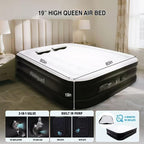 Queen Air Mattress with Portable Air Pump (2000mA) and 2 Inflatable Pillows, 19" High Self-Inflation Inflatable Mattress, Comfortable Blow up Mattress, Air Bed for Camping, Home and Guest