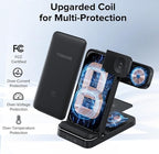 Wireless Charger, Tribone 3 in 1 Foldable Fast Charger for iPhone 17 16 15 14 13 12 11 Pro Max XR XS 8 Plus，for Apple Watch 10 9 8 7 6 5 4 3 2 SE Ultra,for AirPods Pro 4 3 2, Black