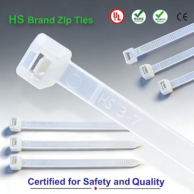 HS White Nylon Cable Ties 12 Inch Zip Ties (1000 Pack) 50 LBS Heavy Duty Clear Zip Ties 12in Plastic Ties Straps for Electrical,Christmas,Weding Fastening