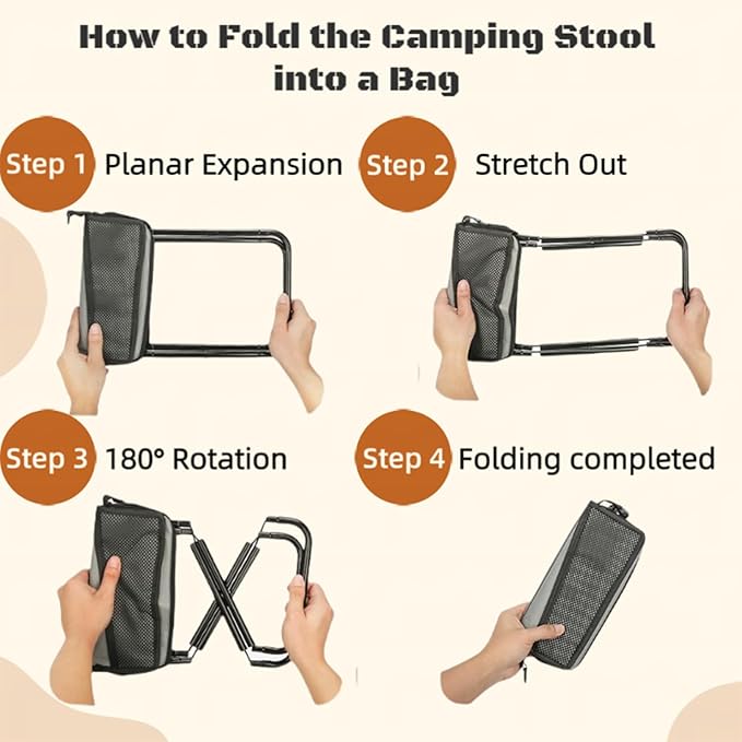 Portable Ultralight Foldable Stool, Camping Chair Fishing Stool, Handbag Style Pocket Foldable, Supports 330lbs for Camping, Hiking, Backpacking, Picnic, Outdoor & Travel (Yellow, Large)