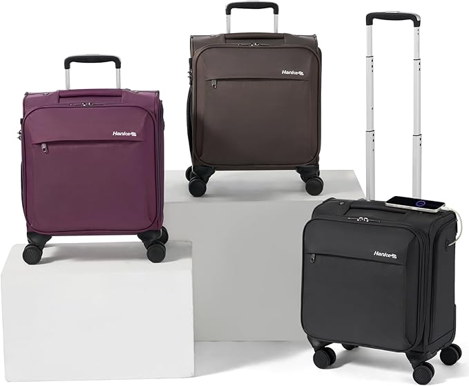 Hanke 16 Inch Underseat Carry On Luggage with Wheels Small Suitcase Softside Luggage Bags for Travel Lightweight Suitcases with Wheels Travel Luggage Personal Item for Men and Women(Dark Gray)