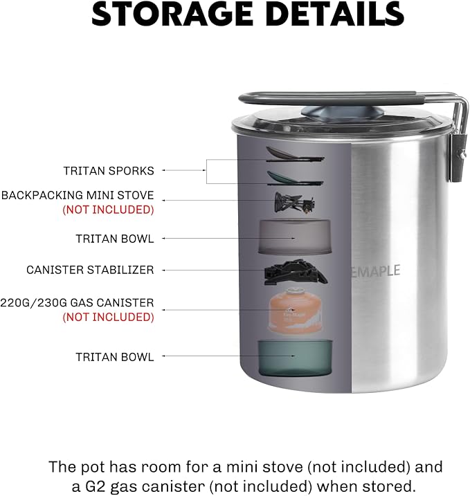 Fire Maple Antarcti Duo Cook Set | 1.2L Stainless Steel Camping Cookware Set | Foldable Camp Mess Kit with Utensils | Outdoor Camping Pot (Canister NOT Included)