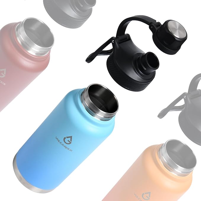 Modern Water Bottle with Straw Lid Dustproof, 3 Lids Vacuum Insulated Stainless Steel Metal Thermos, Reusable Leak Proof BPA-Free Flask for Gym, Travel, Sports-32 Oz Gradient Blue