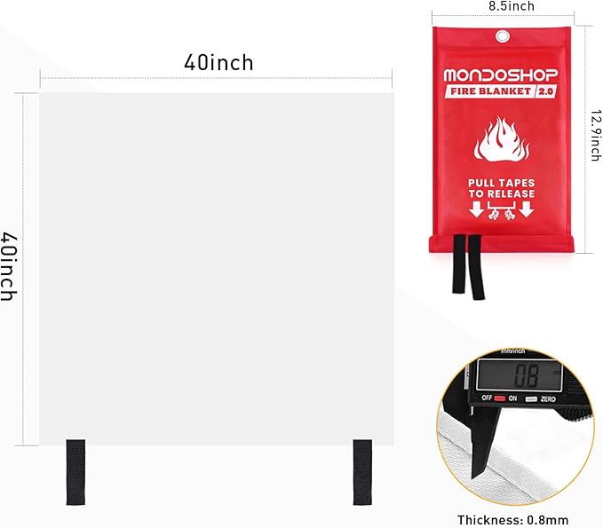 Mondoshop Silicone Fire Blanket for Home - 2Pack 40"x40" Emergency Fire Blankets for Kitchen, Fire Retardant Blankets for Car, Camping, Grill, Office, Warehouse, School, Picnic