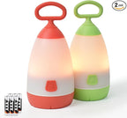 Kids Camping Lantern & Night Light Battery Powered, 360° Eye-Safe Light (AAA Included), IPX4 with RGB Modes Portable for Outdoor, Emergency , Gift for Children (Green+Red 2 Pack)
