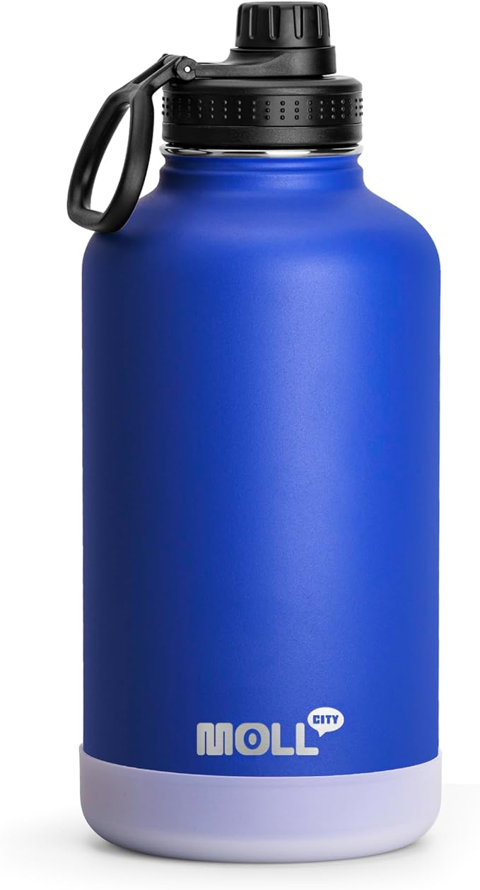 Insulated Water Bottle with Spout Lid-64 oz Stainless Steel Vacuum Wide Mouth Sports Water Bottle-Reusable Metal Travel Water Flask for Men (Navy)