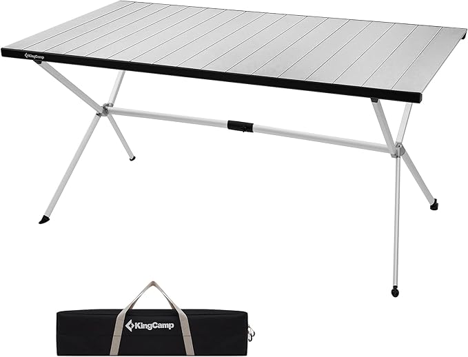 KingCamp Camping Table Roll up Aluminum Folding Table Lightweight Large Portable Foldable Camp Table for Picnic Camping Barbecue Backyard Beach Tailgate Indoor Outdoor, 4-6 Person, Support 176lbs