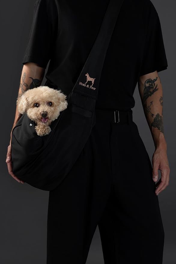Noah & Paw Dog Sling Carrier for Small Dogs 5-18lb, Dog Sling for Small Dogs and Cats, Dog Carrier with Adjustable Padded Strap, Premium Twill, Lined with Fur, Double Safety Feature, Machine Washable