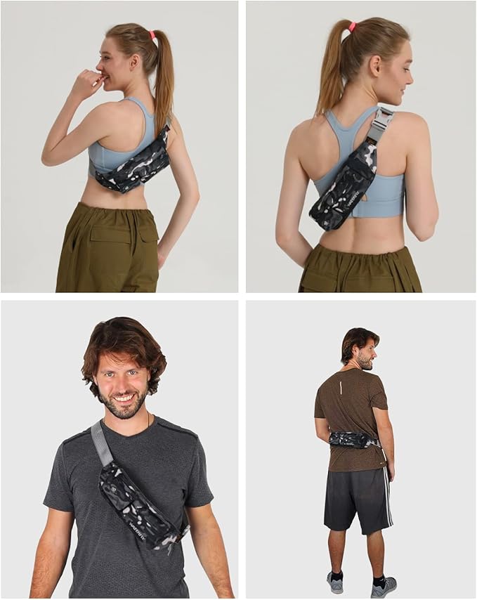 Waterfly Fanny Pack Slim Soft Polyester Water Resistant Waist Bag for Man Women Carrying iPhone Xs / 8 Plus Samsung S10 Plus/Note 8, Camouflage Black
