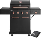 Kenmore 4-Burner BBQ Gas Grill with Searing Side Burner, Propane Grill, 52,000 BTUs, Warming Rack, Electronic Ignition & Cast Iron Cooking Grates, Black/Copper + Bonus Cover