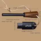 BA-KOR 5.9in Iron Rod Fire Classic Kit - 25,000+ Strike, 5500°F Spark, Waterproof Flint Steel with Wooden Handle and Sheath for Camping, Hiking, and Survival
