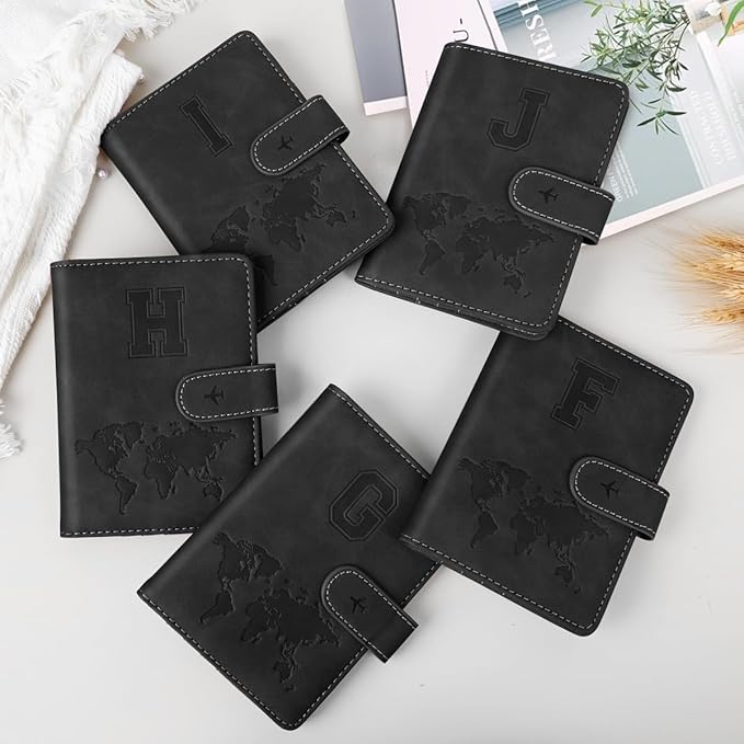 Passport Holder Wallet Cover Personalized Letter A-Z Travel Wallet RFID Blocking Passport Cover Wallet Case for Travel Passport Book Holders for Women and Men, Black-F