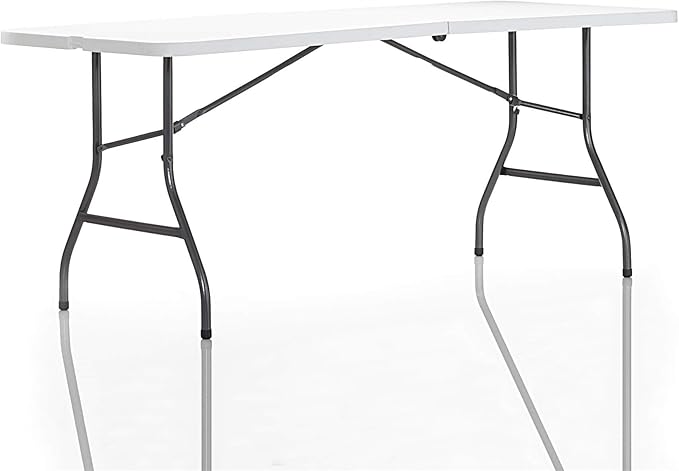 Cosco 6ft Fold-in-Half Blow Molded Folding Table, Indoor/Outdoor, Comfort Handle, Lightweight Plastic Construction - White