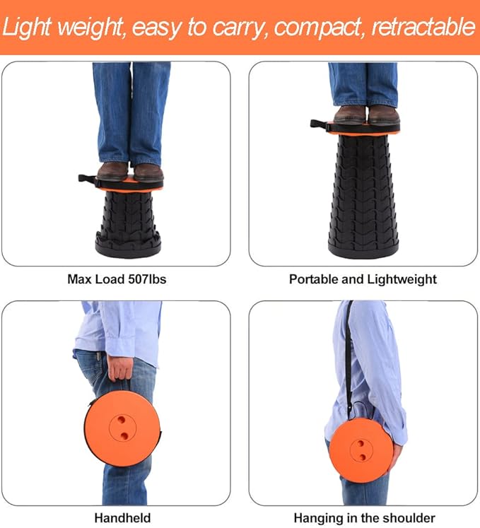 Fishboy Upgraded Collapsible Stool, 400lbs Max Weight, Lightweight But Sturdy, Portable Retractable Folding Telescoping Foldable Camping Stool for Adults Outdoor Fishing Hiking Gardening Travel BBQ