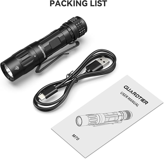 M70 EDC Flashlight 1100 Lumens, USB-C Rechargeable Pocket Light with Clip, 5 Modes Compact LED Light for Camping, Hiking, Emergency (Black)