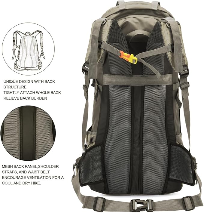 Bseash 60L Waterproof Hiking Camping Backpack with Rain Cover, Large Outdoor Sport Travel Daypack Rucksack for Climbing