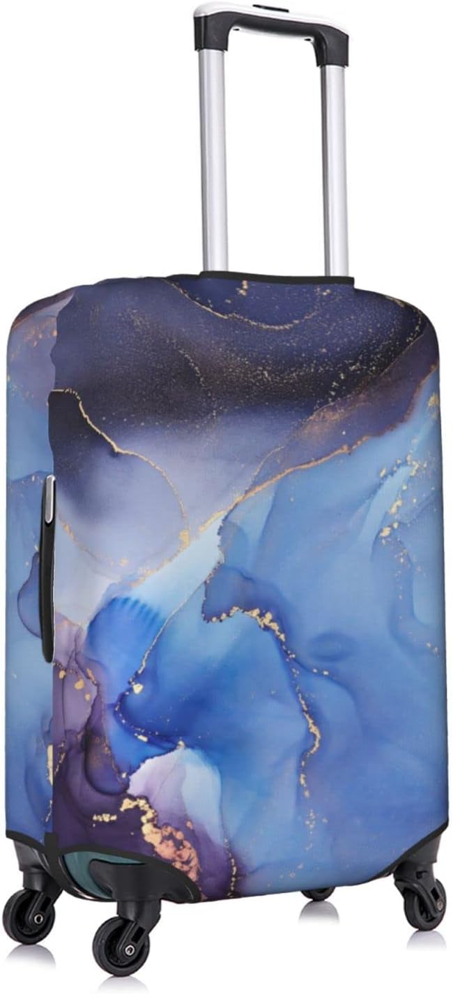 Travel Luggage Cover Suitcase Protector Fits 22-24 Inch Luggage, Blue Purple Marble Elastic Washable Stretchy Anti-scratch Baggage Cover with Concealed Zipper for Wheeled Suitcase Travel Accessories